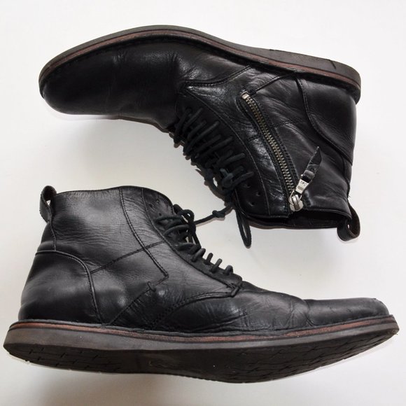 John Varvatos USA Barrett Multi Eyelet Lace Black Leather Boots EUC! - Picture 2 of 8